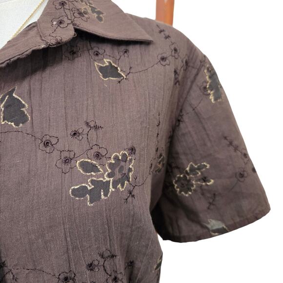 K Studio Co Vintage 90s Cottage Western Prairie Brown Embroidered Midi Dress L - Picture 3 of 12